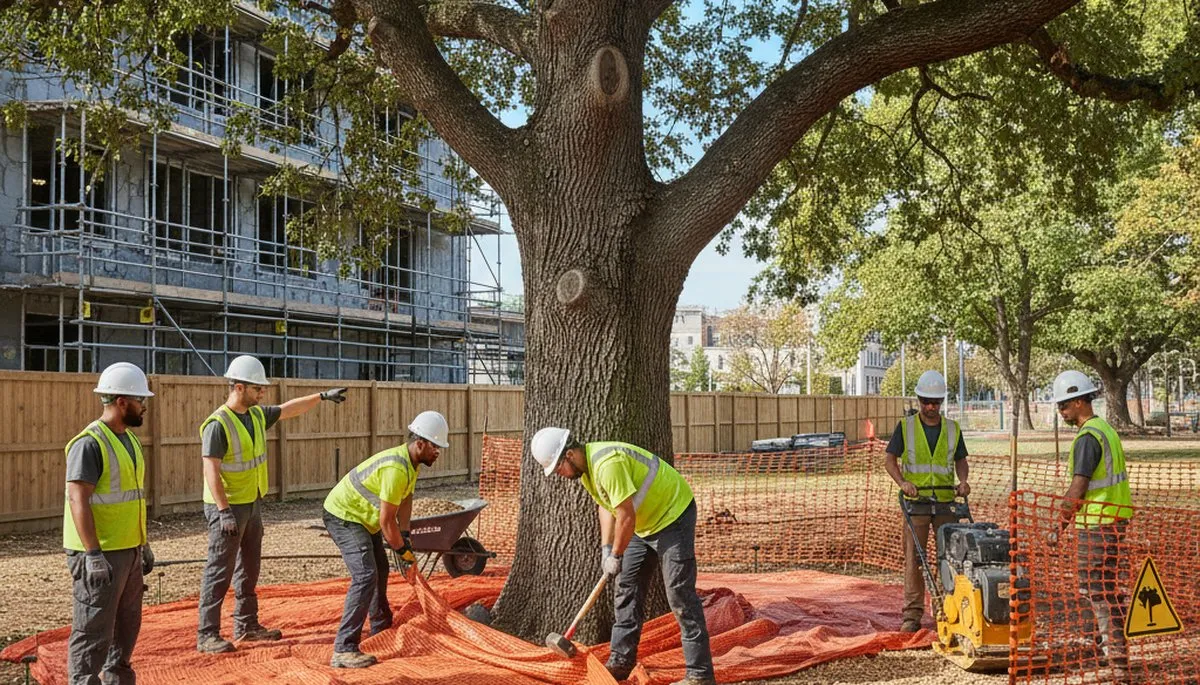 Tree service crew providing root protection in Los Angeles, CA
