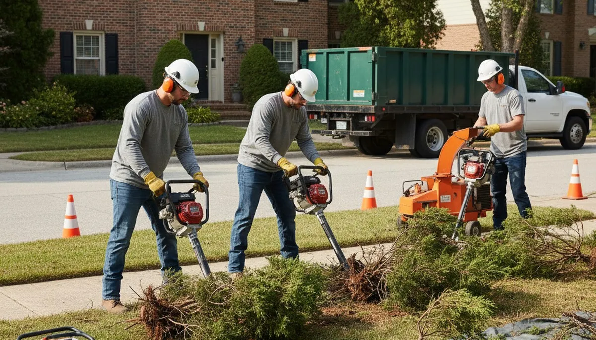 Los Angeles tree crew removing overgrown shrubs for safe, efficient yard cleanup