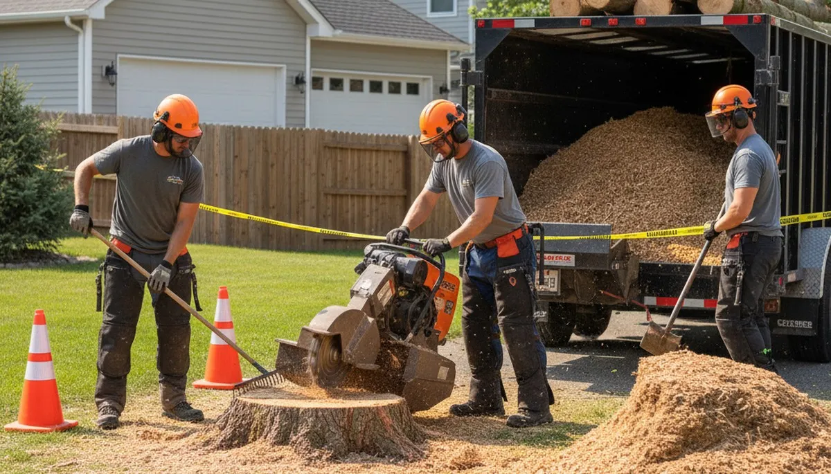 Los Angeles stump removal crew clearing a stump for residential tree service