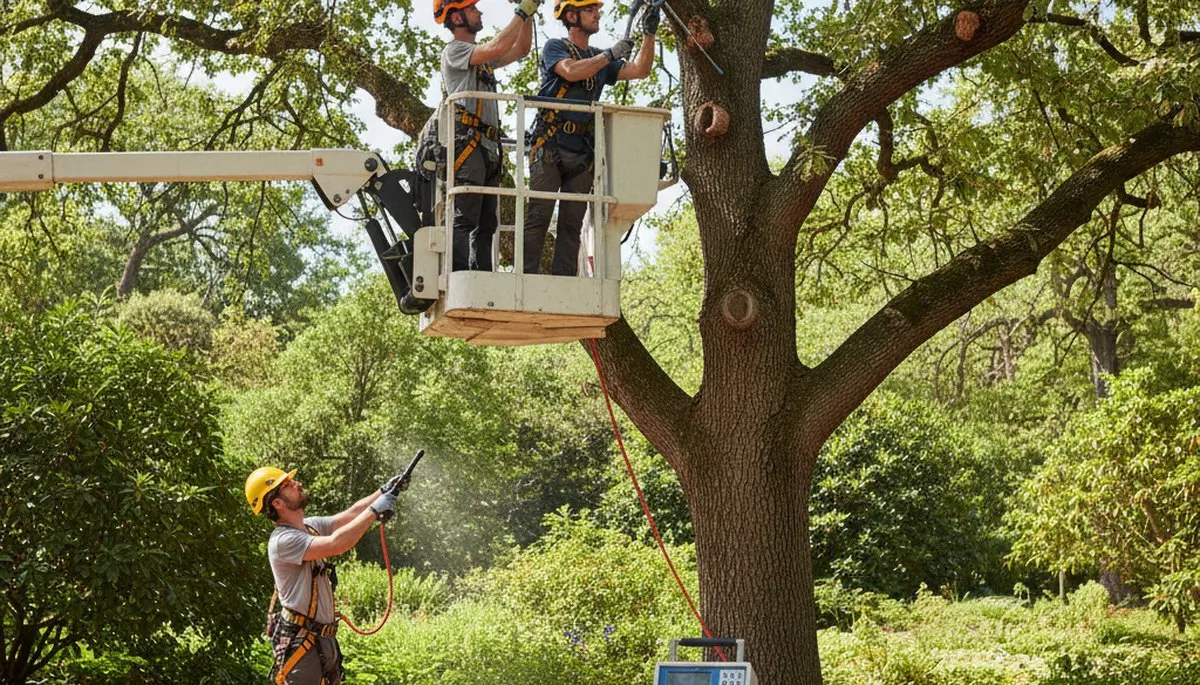 Los Angeles arborist treats diseased tree for fungi and pests on a residential property