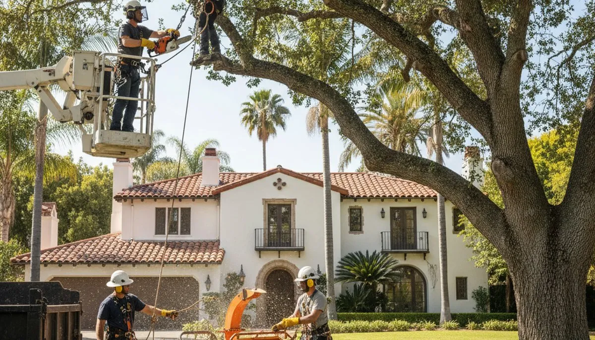 Tree service crew trimming and removing trees in Los Angeles, CA for safe, professional property care