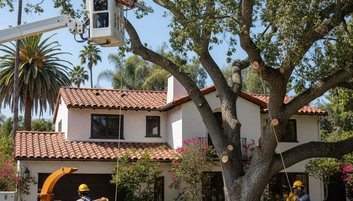 Tree service crew removing a tree in Los Angeles, CA for safe property maintenance