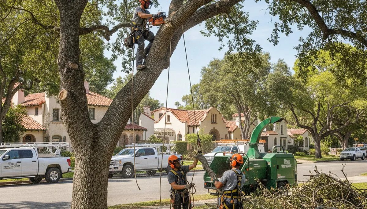 Tree service crew in Los Angeles, CA performing professional tree removal and trimming work