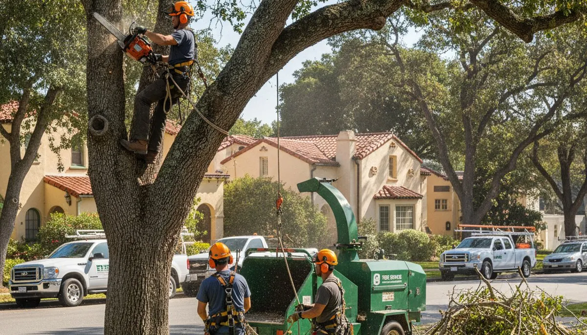 Tree service crew removing a tree in Los Angeles, CA for safe residential property clearance