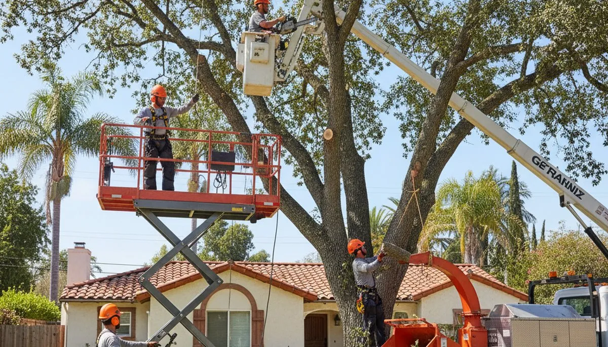 Tree service crew removing a tree in Los Angeles, CA for safe residential property care