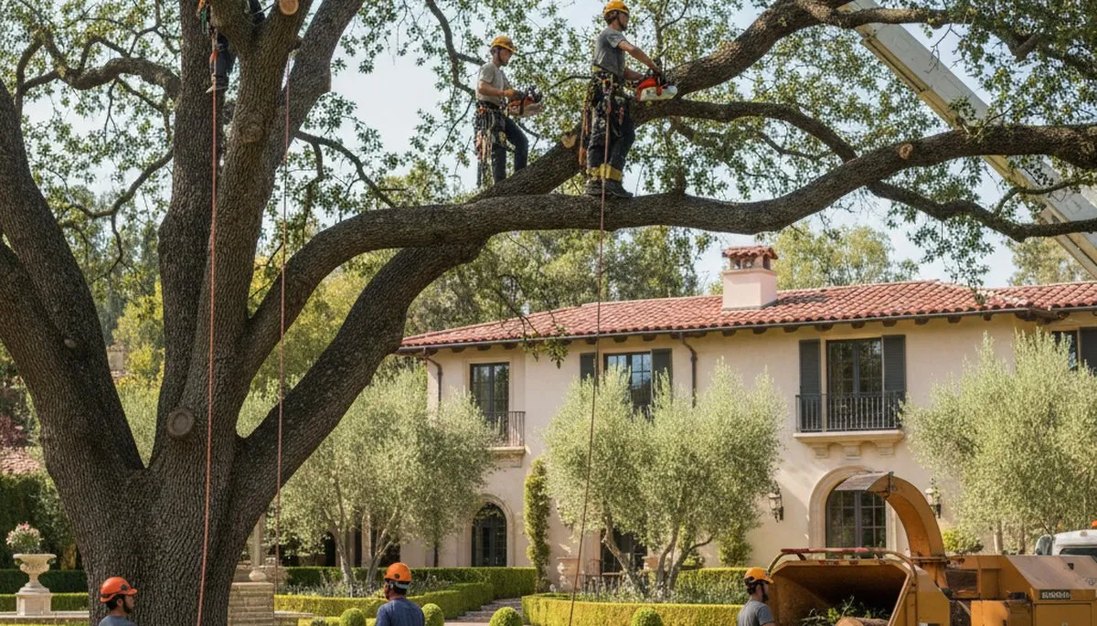Tree service crew trimming and removing trees in Los Angeles, CA