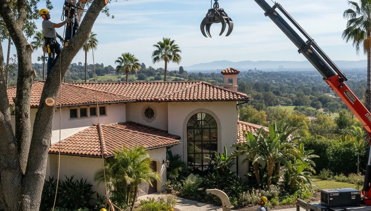 Tree service crew in Los Angeles, CA removing a tree for safe residential property maintenance