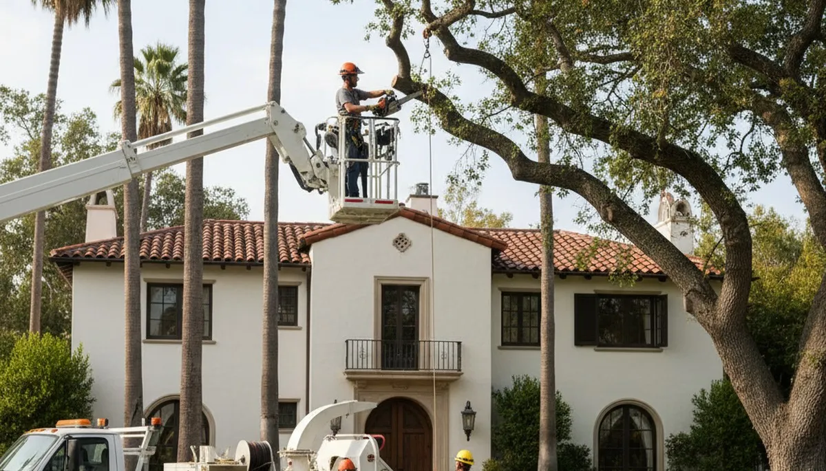 Tree service crew removing a tree in Los Angeles, CA