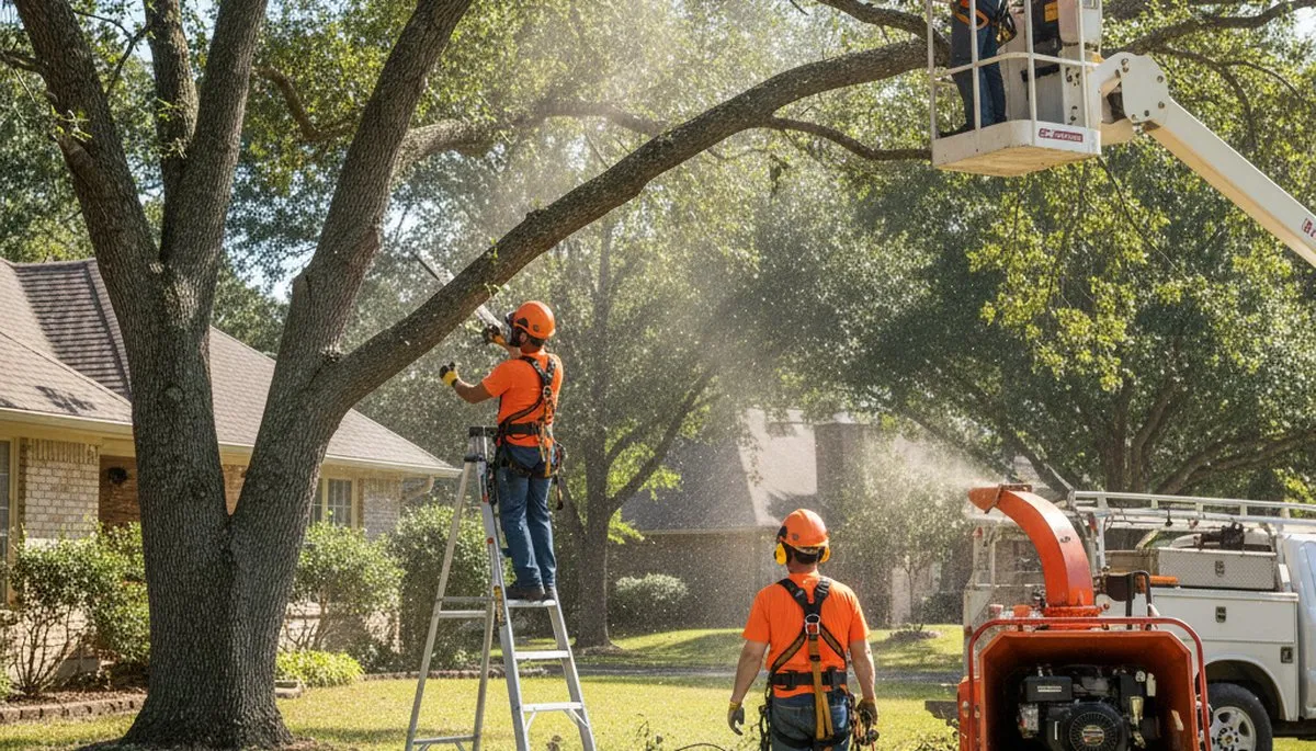 Los Angeles tree trimming crew pruning a large tree for safer, healthier growth